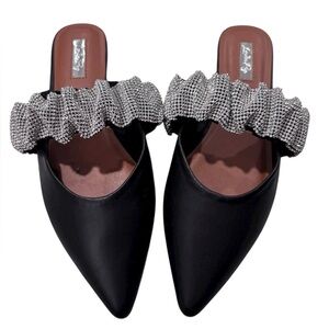 London Rag Elegant Black Women's Mules with Silver Accents. New